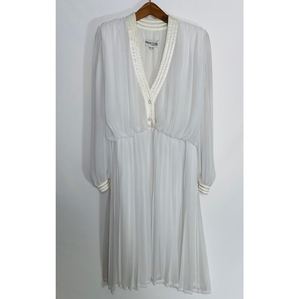 Vintage '80s‎ Wayne Clark Aline Marelle Dress - Women's Size 10 - White Chiffon